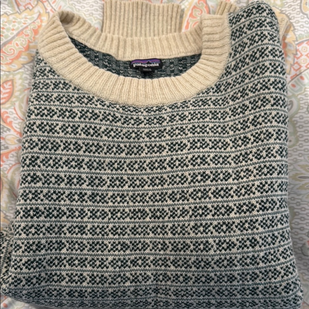 Patagonia Classic Crewneck in Green and Cream